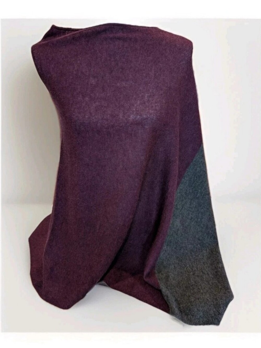 Celeste Wool Colorblock Knit Shawl in Plum and Charcoal